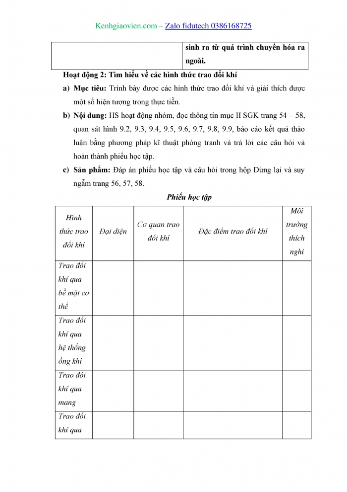 Giáo án và PPT Sinh học 11 kết nối Bài 9: Hô hấp ở động vật