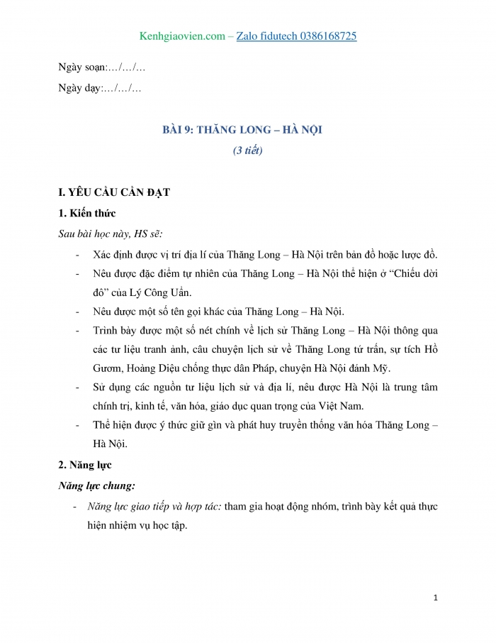 Giáo án và PPT Lịch sử và Địa lí 4 cánh diều Bài 9: Thăng Long – Hà Nội