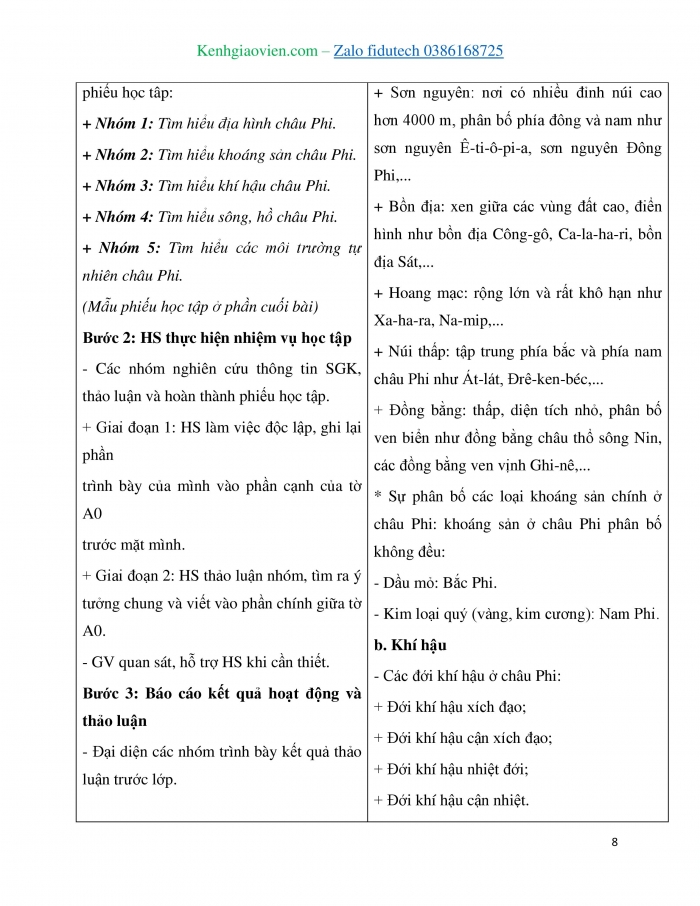 Giáo án và PPT Địa lí 7 chân trời Bài 9: Thiên nhiên châu Phi