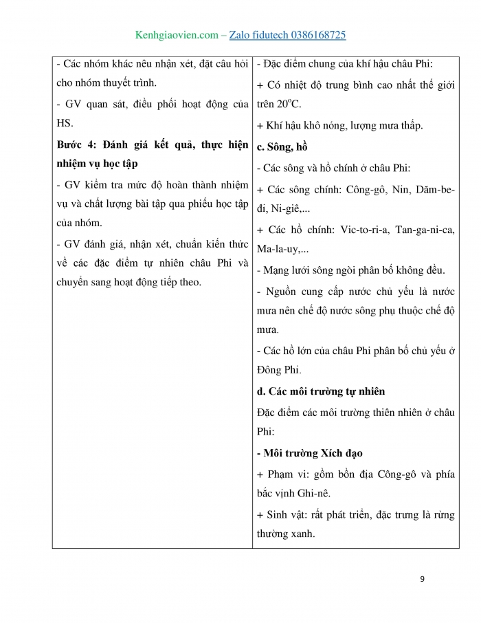 Giáo án và PPT Địa lí 7 chân trời Bài 9: Thiên nhiên châu Phi