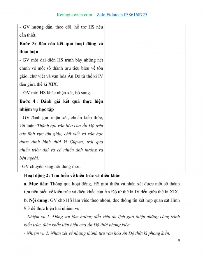 Giáo án và PPT Lịch sử 7 cánh diều Bài 9: Văn hoá Ấn Độ thời phong kiến