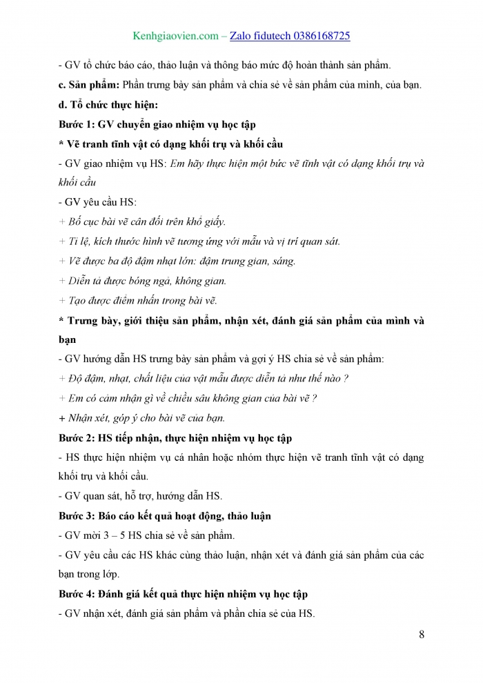 Giáo án và PPT Mĩ thuật 8 cánh diều Bài 9: Vẽ mẫu có dạng khối trụ và khối cầu