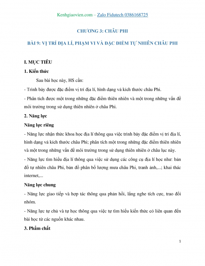 Giáo án và PPT Địa lí 7 cánh diều Bài 9: Vị trí địa lí, phạm vi và đặc điểm tự nhiên châu Phi