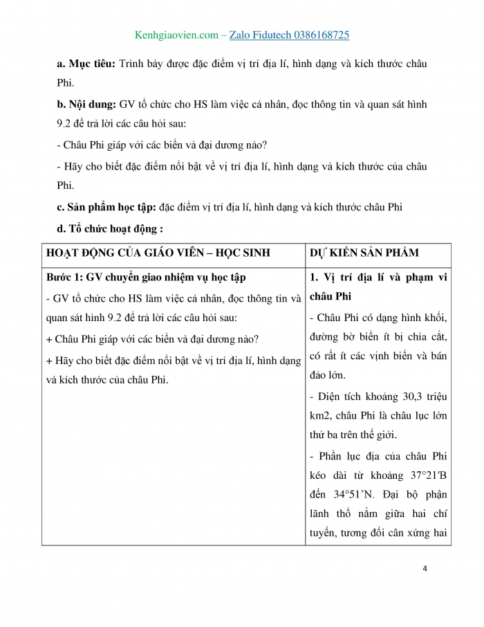 Giáo án và PPT Địa lí 7 cánh diều Bài 9: Vị trí địa lí, phạm vi và đặc điểm tự nhiên châu Phi