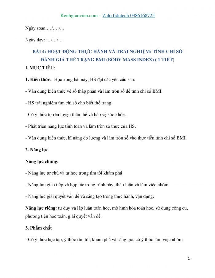 Giáo án và PPT Toán 7 chân trời Bài 4 Hoạt động thực hành và trải nghiệm: Tính chỉ số đánh giá thể trạng BMI (Body mass index)