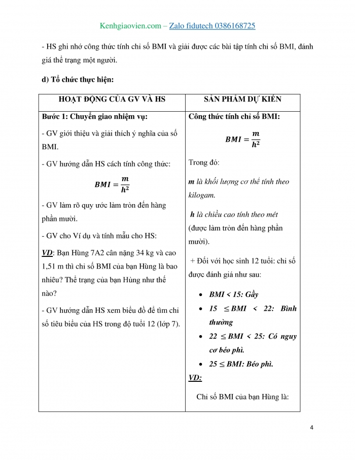Giáo án và PPT Toán 7 chân trời Bài 4 Hoạt động thực hành và trải nghiệm: Tính chỉ số đánh giá thể trạng BMI (Body mass index)