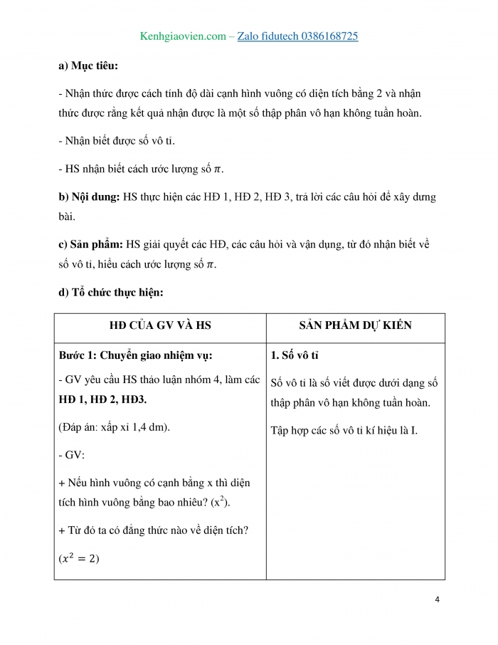 Giáo án và PPT Toán 7 kết nối Bài 6: Số vô tỉ. Căn bậc hai số học