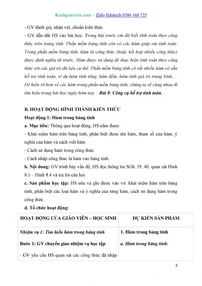 Giáo án và PPT Tin học 7 kết nối Bài 8: Công cụ hỗ trợ tính toán