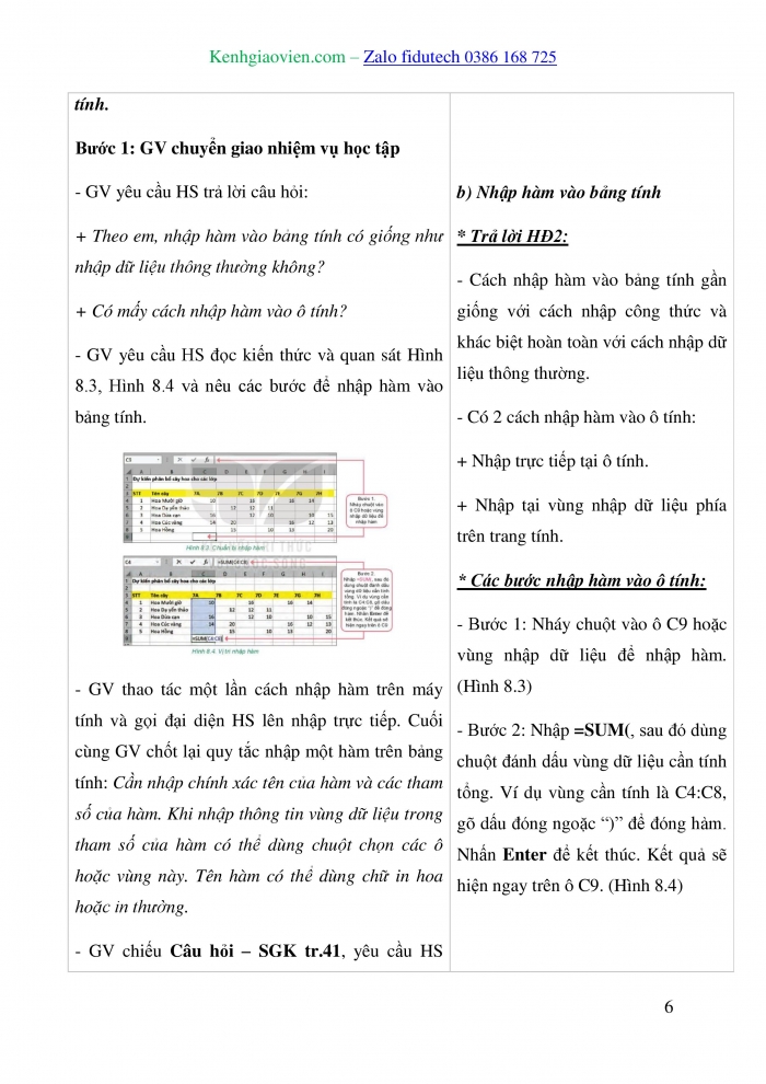 Giáo án và PPT Tin học 7 kết nối Bài 8: Công cụ hỗ trợ tính toán