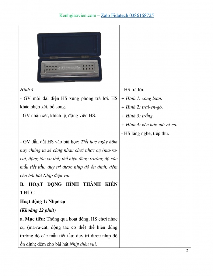 Giáo án và PPT Âm nhạc 3 cánh diều Tiết 4: Nhạc cụ, Vận dụng Nghe âm sắc đoán tên nhạc cụ