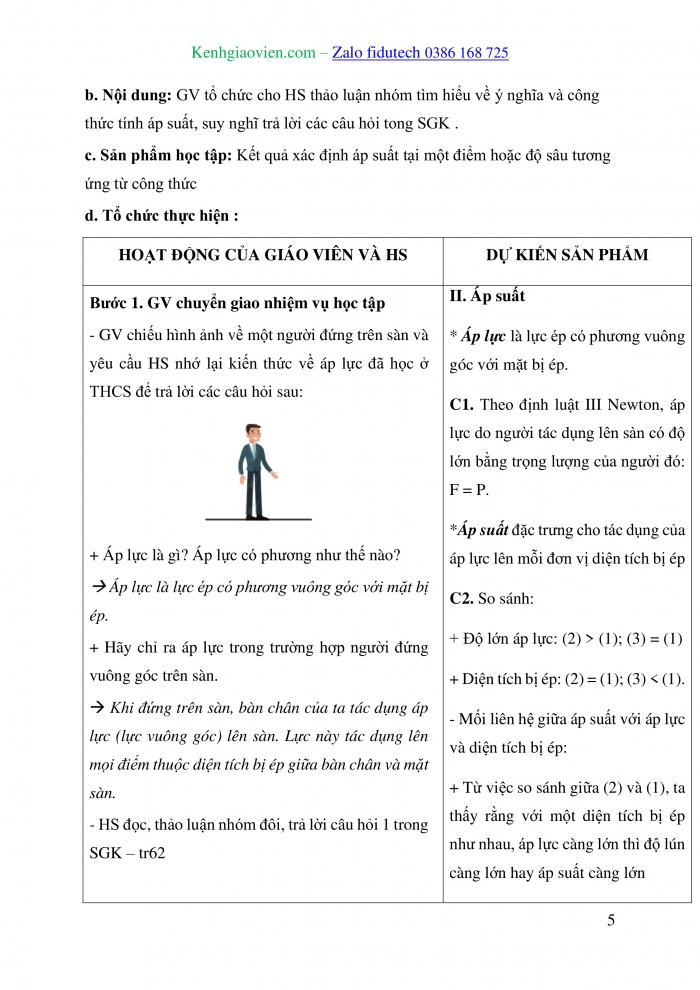 Giáo án và PPT Vật lí 10 cánh diều Bài 4: Khối lượng riêng. Áp suất chất lỏng