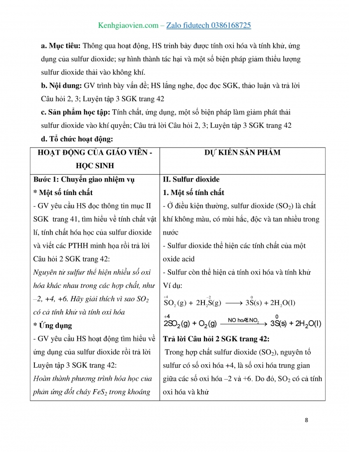 Giáo án và PPT Hoá học 11 cánh diều Bài 6: Sulfur và sulfur dioxide