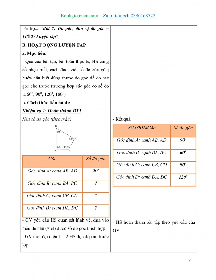 Giáo án và PPT Toán 4 kết nối Bài 7: Đo góc, đơn vị đo góc