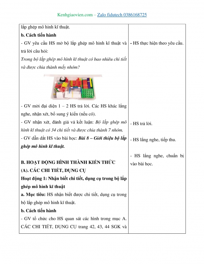 Giáo án và PPT Công nghệ 4 cánh diều Bài 8: Giới thiệu bộ lắp ghép mô hình kĩ thuật
