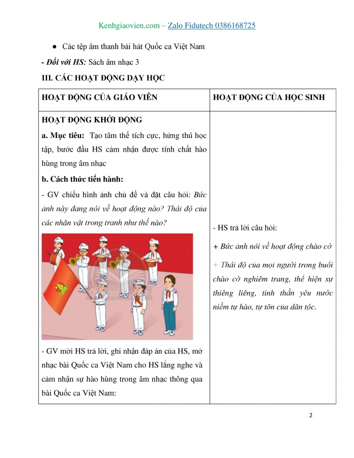 Giáo án và PPT Âm nhạc 3 chân trời Tiết 1: Khám phá Nghe, cảm thụ và vận động âm nhạc có tính chất hào hùng, Hát lời 1 Quốc ca Việt Nam