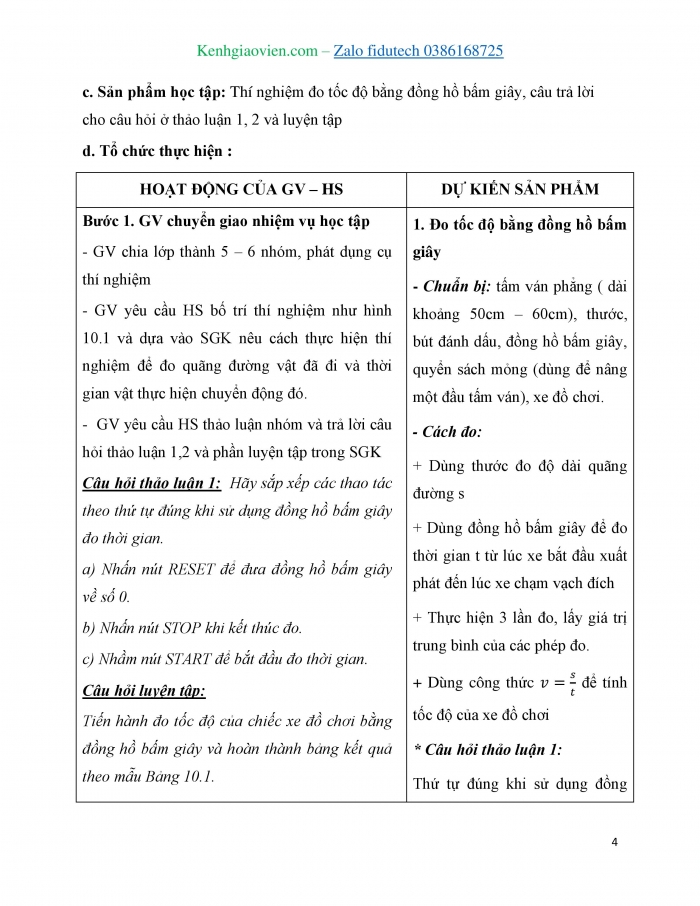 Giáo án và PPT KHTN 7 chân trời Bài 10: Đo tốc độ