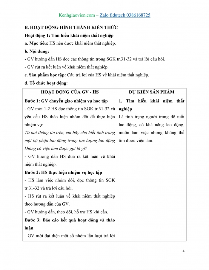 Giáo án và PPT Kinh tế pháp luật 11 cánh diều Bài 5: Thất nghiệp