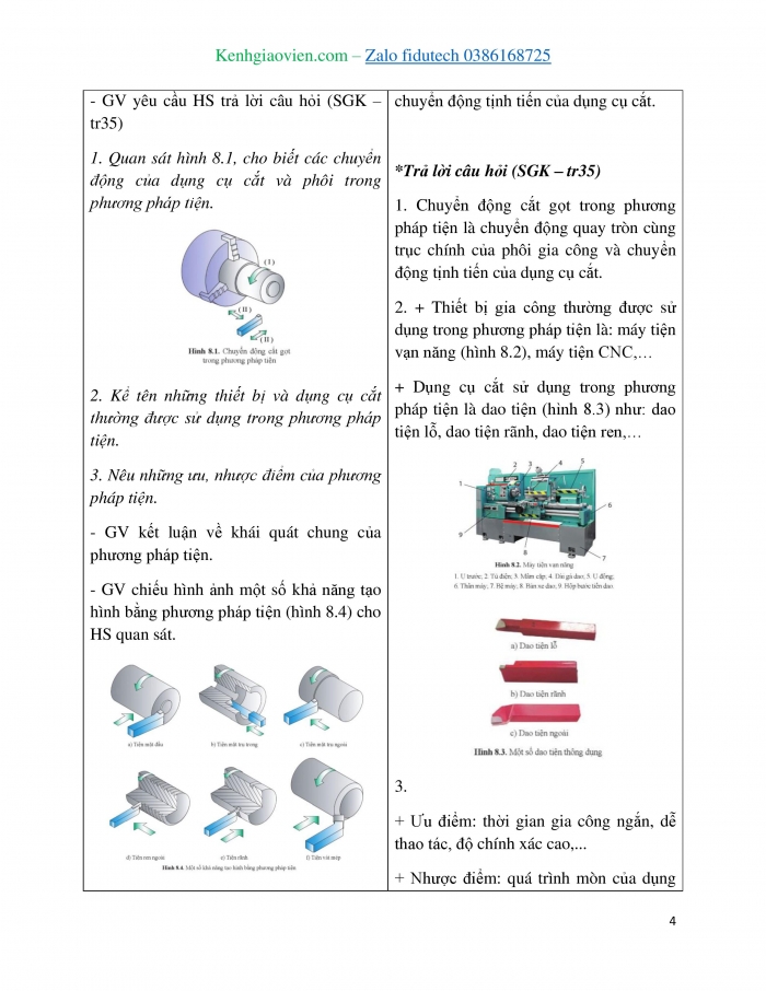 Giáo án và PPT Công nghệ cơ khí 11 cánh diều Bài 8: Phương pháp gia công cắt gọt