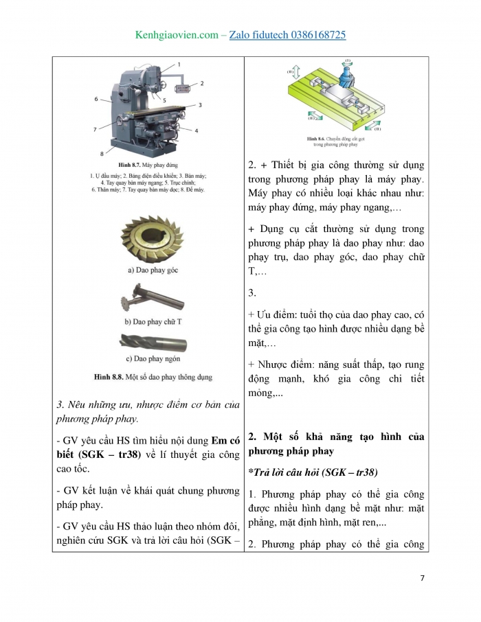 Giáo án và PPT Công nghệ cơ khí 11 cánh diều Bài 8: Phương pháp gia công cắt gọt