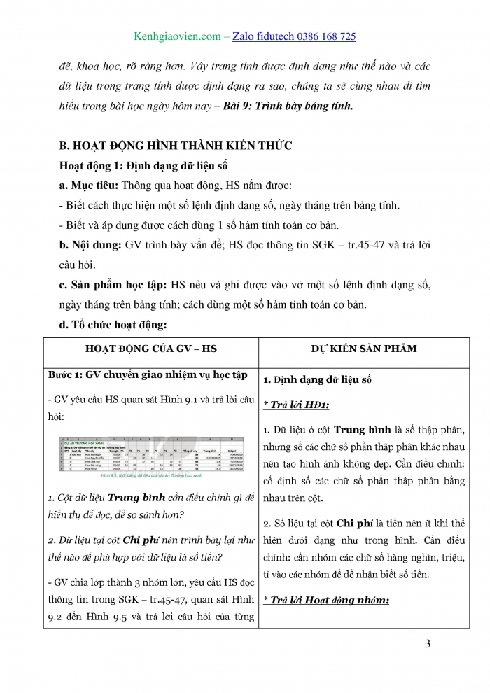 Giáo án và PPT Tin học 7 kết nối Bài 9: Trình bày bảng tính