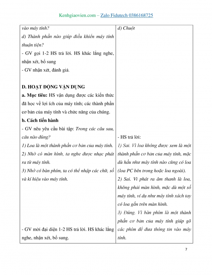 Giáo án và PPT Tin học 3 cánh diều Bài 1: Các thành phần của máy tính