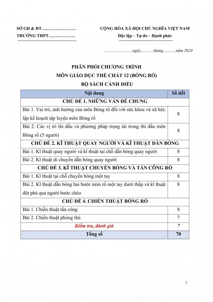 PPCT Thể dục 12 bóng rổ cánh diều