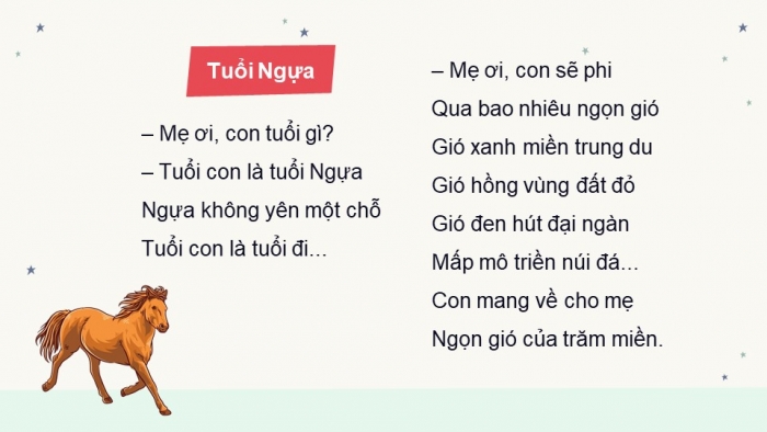 Giáo án điện tử Tiếng Việt 5 kết nối Bài 3: Tuổi Ngựa