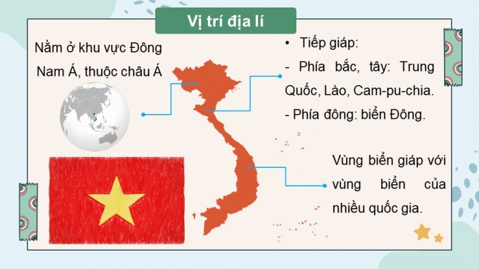 Giáo án điện tử Lịch sử và Địa lí 5 chân trời Bài 1: Vị trí địa lí, lãnh thổ, đơn vị hành chính, Quốc kì, Quốc huy, Quốc ca