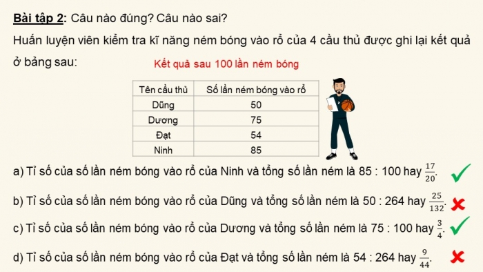 Giáo án PPT dạy thêm Toán 5 Chân trời bài 6: Tỉ số của số lần lặp lại một sự kiện so với tổng số lần thực hiện