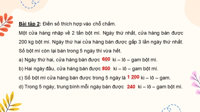 Giáo án PPT dạy thêm Toán 5 Chân trời bài 9: Bài toán giải bằng bốn bước tính