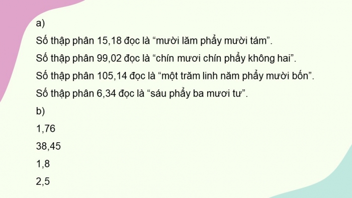 Giáo án PPT dạy thêm Toán 5 Chân trời bài 19: Hàng của số thập phân. Đọc, viết số thập phân