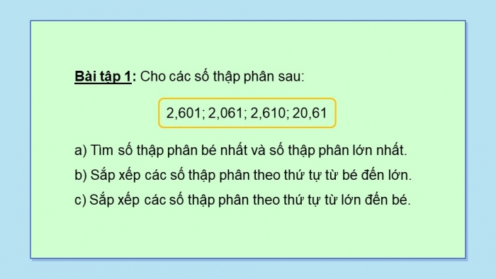 Giáo án PPT dạy thêm Toán 5 Chân trời bài 21: So sánh hai số thập phân