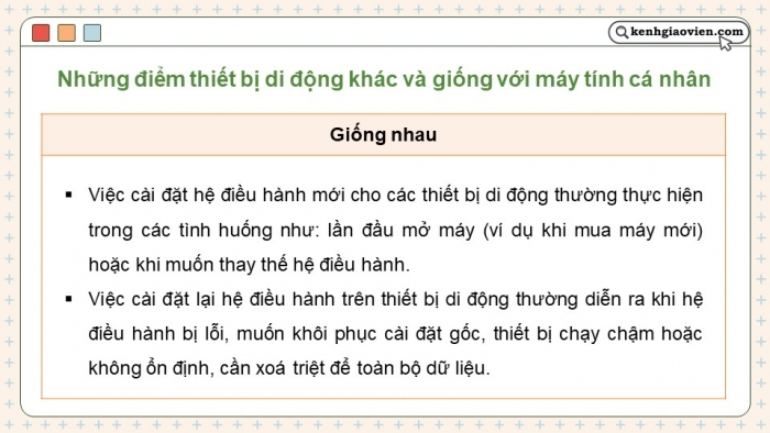 Giáo án điện tử chuyên đề Tin học ứng dụng 12 cánh diều Bài 3: Cài đặt hệ điều hành trên thiết bị di động