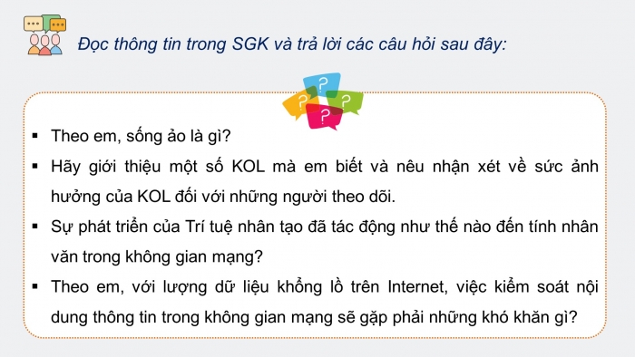 Giáo án điện tử Tin học ứng dụng 12 chân trời Bài D2: Gìn giữ tính nhân văn trong không gian mạng