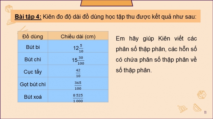 Giáo án PPT dạy thêm Toán 5 Chân trời bài 18: Số thập phân