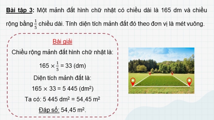 Giáo án PPT dạy thêm Toán 5 Chân trời bài 26: Viết các số đo diện tích dưới dạng số thập phân