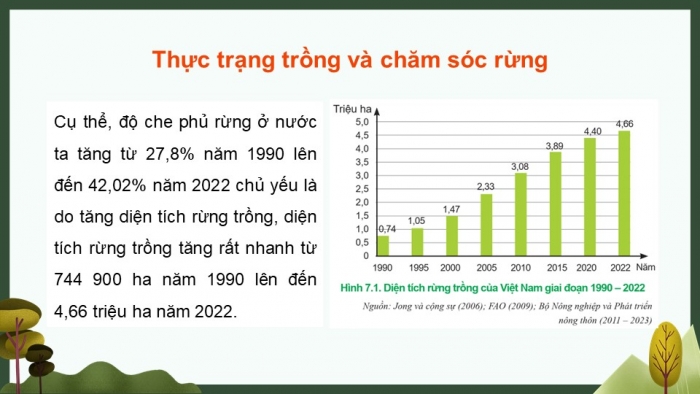 Giáo án điện tử Công nghệ 12 Lâm nghiệp Thủy sản Cánh diều Bài 7: Thực trạng trồng, chăm sóc, bảo vệ và khai thác rừng