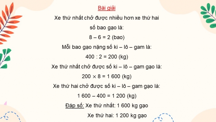 Giáo án PPT dạy thêm Toán 5 Chân trời bài 9: Bài toán giải bằng bốn bước tính