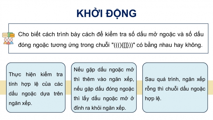 Giáo án điện tử chuyên đề Khoa học máy tính 12 chân trời Bài 1.4: Ứng dụng của ngăn xếp