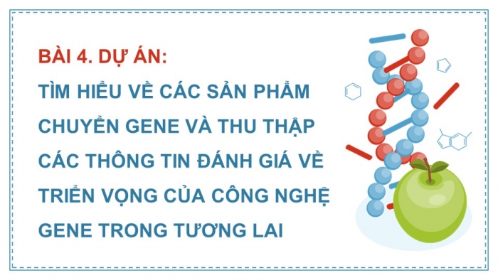 Giáo án điện tử chuyên đề sinh học 12 kết nối bài 4: Dự án tìm hiểu về các sản phẩm chuyển gene và thu thập các thông tin đánh giá triển vọng của công nghệ gene trong tương lai.