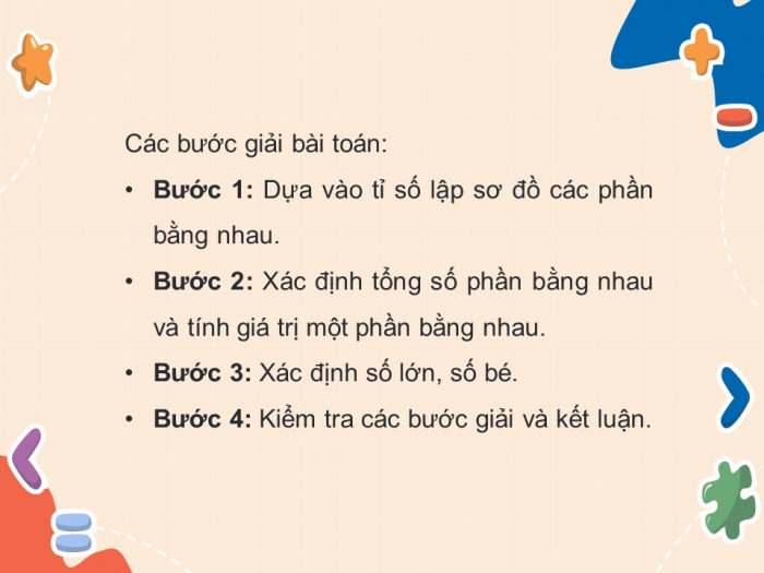 Giáo án PPT dạy thêm Toán 5 Chân trời bài 10: Tìm hai số khi biết tổng và tỉ số của hai số đó