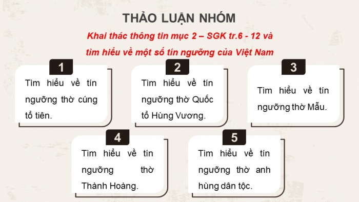 Giáo án điện tử chuyên đề Lịch sử 12 chân trời CĐ 1 Phần 2: Một số tín ngưỡng ở Việt Nam