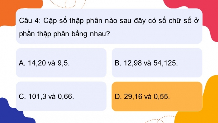 Giáo án PPT dạy thêm Toán 5 Chân trời bài 20: Số thập phân bằng nhau