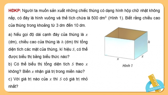 Giáo án điện tử chuyên đề Toán 12 chân trời Bài 2: Vận dụng đạo hàm giải bài toán tối ưu