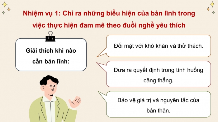 Giáo án điện tử Hoạt động trải nghiệm 12 chân trời bản 2 Chủ đề 2: Thể hiện bản lĩnh và đam mê (P2)