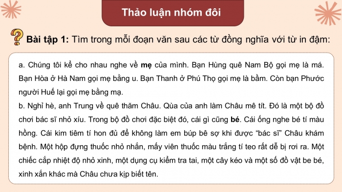 Giáo án điện tử Tiếng Việt 5 cánh diều Bài 1: Luyện tập về từ đồng nghĩa