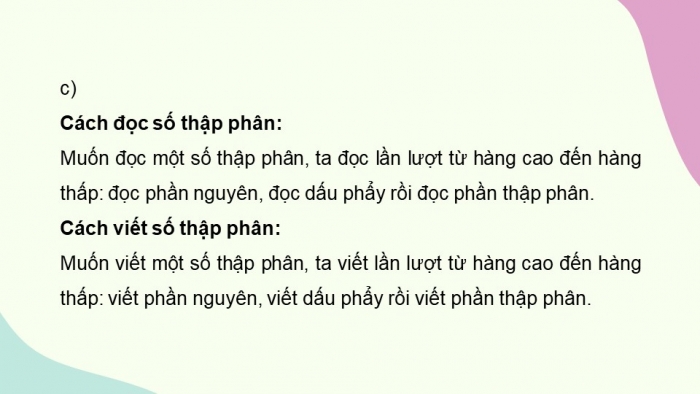 Giáo án PPT dạy thêm Toán 5 Chân trời bài 19: Hàng của số thập phân. Đọc, viết số thập phân