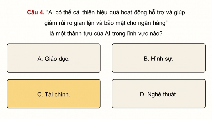 Giáo án điện tử Tin học ứng dụng 12 chân trời Bài A2: Trí tuệ nhân tạo và cuộc sống (P2)