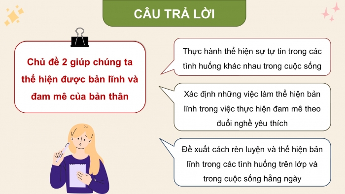 Giáo án điện tử Hoạt động trải nghiệm 12 chân trời bản 2 Chủ đề 2: Thể hiện bản lĩnh và đam mê (P1)