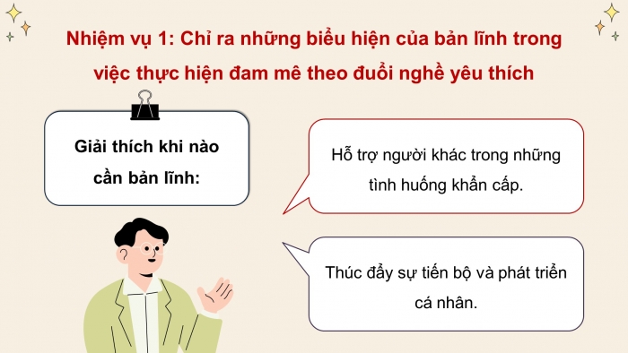 Giáo án điện tử Hoạt động trải nghiệm 12 chân trời bản 2 Chủ đề 2: Thể hiện bản lĩnh và đam mê (P2)